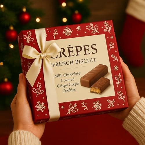 Luxury Crepes French Biscuit Gift Box, Milk Chocolate Covered Crispy Crepe Cookies – European Gourmet Chocolate Biscuits in Elegant Gift Packaging, 19.36 oz – Holiday Treat & Christmas Gift Box.Package May Vary