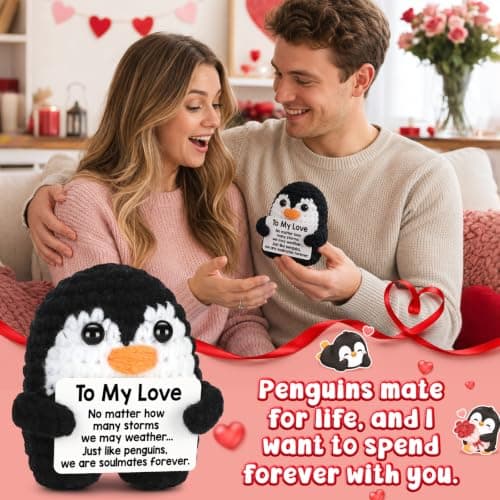 Gifts for Him Her Boyfriend Girlfriend, To My Love Handmade Crochet Penguin Present, Wedding Anniversary Birthday Gift for Women Men, Romantic I Love You Gift for Couples Wife Husband Christmas