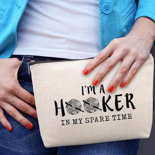 Funny Crochet Gifts for Crochet Lovers Funny Crochet Makeup Bag, Crochet Knitting Gifts for Christmas, Friendship & Birthday Gifts for Women, Mom, Sister, Travel Cosmetic Bag B0DHTL2L81