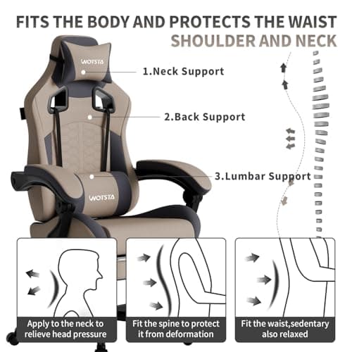 Gaming Chair with Massage,Ergonomic PC Gaming Chair with Footrest Comfortable Headrest and Lumbar Support, High Back, 300LBS (Grey)