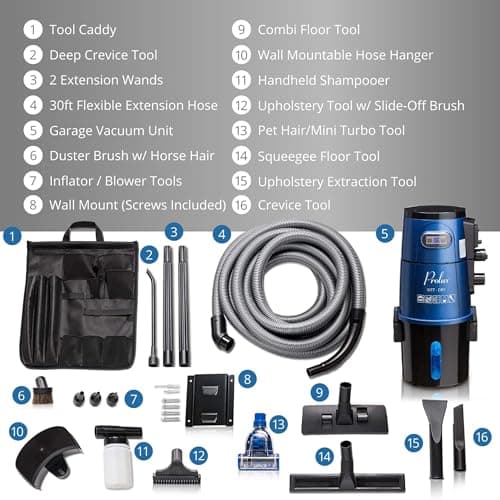 Prolux Professional Shop Blue Wall Mounted Garage Vac, Wet Dry Pick Up