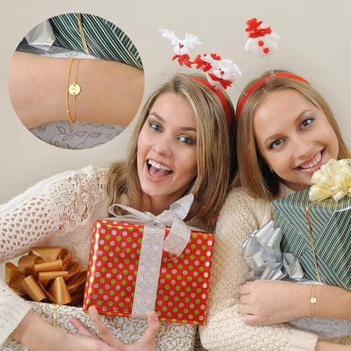 MONOZO Gold Bracelets for Women Christmas Gifts - Dainty 18K Gold Plated Disc Monogram Letter A-Z Initial Bracelets for Women Trendy Personalized Letter Bracelet Birthday Christmas Gifts for Her