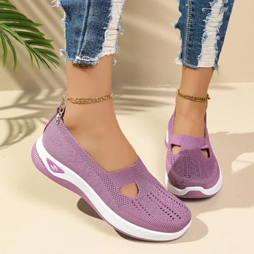 Wang Damai Women's Orthopedic Walking Shoes,Woven Breathable Orthowalkway Womens Sneakers,Lightweight Non-Slip Arch Support Slip on Shoes