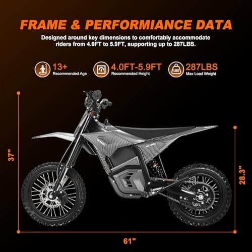 EM5 Electric Dirt Bike w/Light & Display, Off-Road Motorcycle 3400W 3 Speed Modes (Max 40MPH) 48V Range 53MI,14"/12" Tires,Dual Suspension & Hydraulic Brakes Fit Age 13+