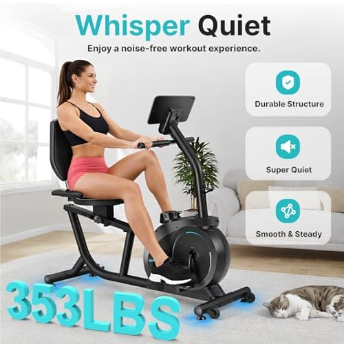 Recumbent Exercise Bike for Home, Quiet Recumbent Stationary Bike with App Sync, 16-Level Magnetic Resistance, Adjustable Seat & LCD Monitor for Adults and Seniors