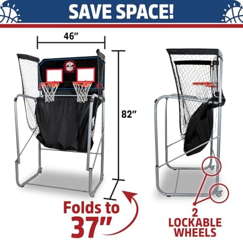 Pop-A-Shot Home Dual Shot | Arcade Basketball Game for Home | Sensor Scoring Hoop, 16 Game Modes, 7 Balls | Foldable for Easy Storage | Fun for All Players
