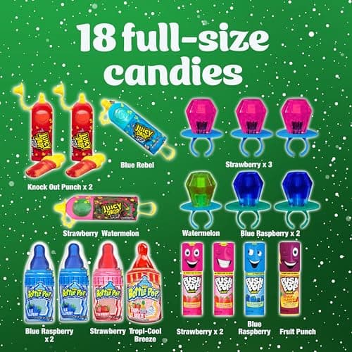 Christmas Candy Variety Pack, 18Ct Assorted Lollipops, Bulk Individually Wrapped Ring Pop, Push Pop, Baby Bottle Pop & Juicy Drop, Birthday Party Favors, Stocking Stuffers, Candy Bowls, Kids Gifts