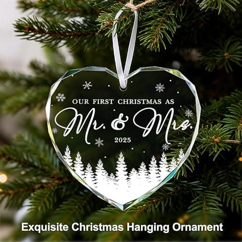 First Christmas Married Ornament 2025, Mr and Mrs Gifts, Wedding Gift for Couples 2025, Newlyweds, Glass Christmas Ornaments 2025, Bridal Shower Gift, Just Married Xmas Hanging Ornament