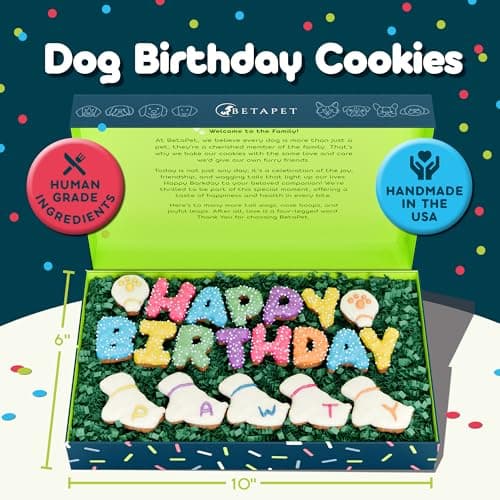 Dog Birthday Cookies - Treats for Dogs at Any Age - Made With Human-Grade Ingredients - Happy Bday Cookies for Boy or Girl Puppy - First Bday Gift - Baked Fresh in USA