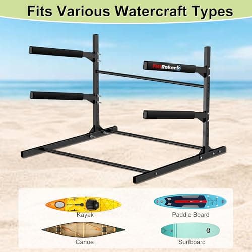 Kayak Storage Rack, Heavy Duty Freestanding Kayak Stand for 2/3 Kayaks, Adjustable Canoe and Paddleboard Holder for Indoor Outdoor Garage Storage, Assembly Required