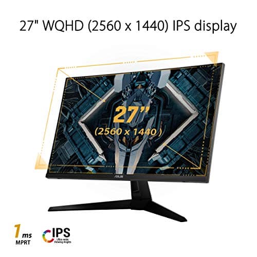 ASUS TUF Gaming 27" 2K HDR Monitor (VG27AQ1A) - QHD (2560 x 1440), IPS, 170Hz (Supports 144Hz), 1ms, Extreme Low Motion Blur, Speaker, G-SYNC Compatible, VESA Mountable, DisplayPort, HDMI