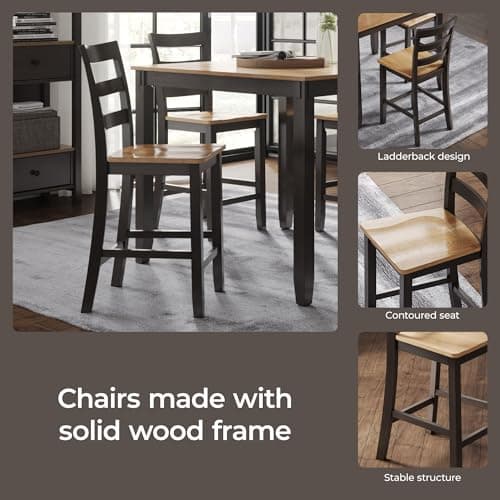 Signature Design by Ashley Gesthaven Counter Height Barstool, Set of 2, Adjustable Levelers, Solid Wood Frame, Natural/Brown