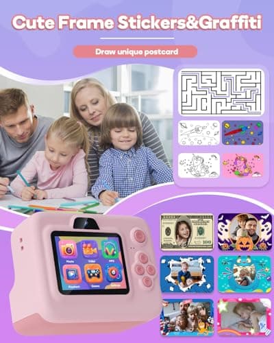 Kids Camera Instant Print,1080P Kids Instant Cameras That Print Photos,Christmas Birthday Gifts for Girls Age 3-12,Portable Toy for 3 4 5 6 7 8 9 10 Year Old Girls Boys Pink