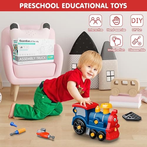 BASUN Toddler Take Apart Toy Set with Electric Drill, DIY Electric Train Assembly, STEM Building Learning Toys, Xmas Gifts for 3-8 Year Old Boys & Girls