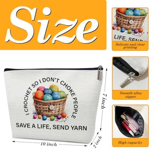 Funny Crochet Gifts Makeup Bag, Gifts for People Who Like Knitters, Knitting Present for Women, I Crochet so I Don't Choke People Cosmetic Bag for Purse