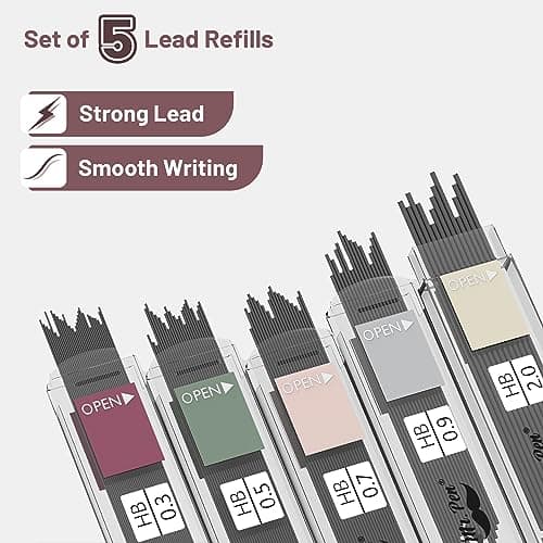 Mr. Pen- Art Mechanical Pencil Set, 5 Vintage Mechanical Pencils (0.3, 0.5, 0.7, 0.9, 2.0mm), 5 HB Lead Refills & 10 Eraser Refills, Precision Drawing Pencils for Sketching, Writing & Artwork