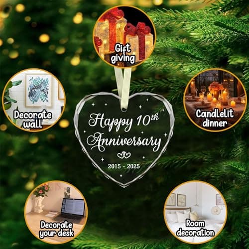 BSQUIELE Christmas Ornament for 10th Anniversary - Happy 10th Anniversary Ornament 2025-10th Wedding Ornament - 10 Year of Marriage Gifts for Couple - Birthday Gift for Husband, Wife