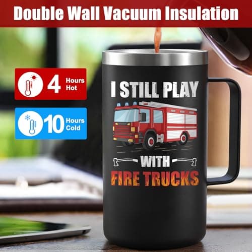 Lifecapido Firefighter Gifts for Men, I Still Play With Fire Truck 20oz Insulated Coffee Mug, Fire Fighter Fireman Christmas Gifts for Firefighters Men, Black