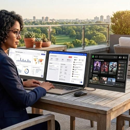 APILDELLA 14'' Triple Laptop Screen Extender, 1080P FHD Laptop Extended, Ultra-Thin Portable Monitor for Laptop, Plug-Play Dual Monitor for 13-17.3'' Laptops, Work with Mac, Windows, Chrome