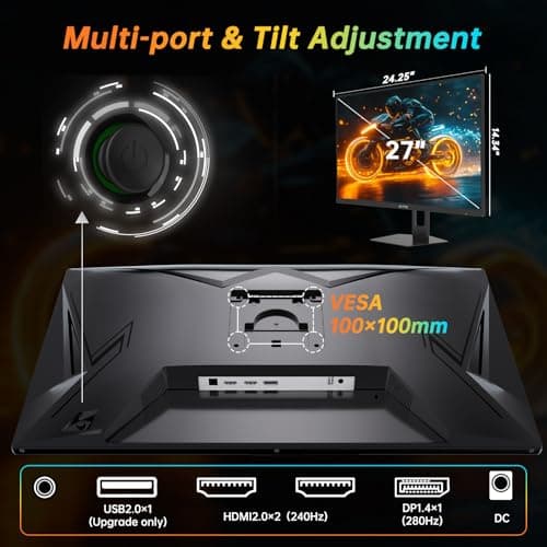 KTC 27 Inch 280Hz 240Hz Gaming Monitor, FHD 1080P PC Computer Monitor, Fast VA Panel, 1ms GTG, FreeSync G-Sync Compatible, HDR Support, 126% sRGB, HDMI and Displayport Inputs, H27E22P