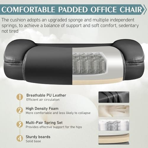 Leather Office Chair, PU Home Computer Desk Chairs with Ergonomic Back Support, 360°Swivel Free,Small Gmaing Chair with Wheels and Adjustable Armrests, for Short People Use, Black