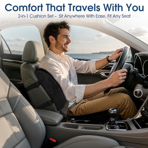 CloudBliss Lumbar Support Pillow & Seat Cushion Set for Office Chair, Desk Chair, Wheelchair & Car – Memory Foam Back Support, Ergonomic Chair Cushions, Sciatica Pain Relief, Home Essentials, Black