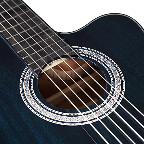 WINZZ AC309CE 39 Inches Cutaway Nylon-string Classical Electric Guitar Build-in Pickup Kit Set Online Lessons, Blue