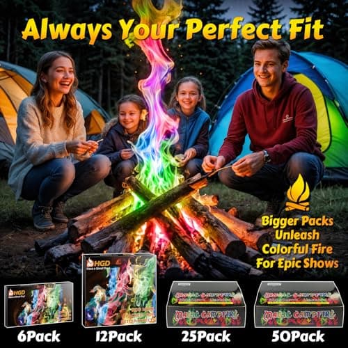 HGD (6 Pack) Magic Campfire Fire Color Changing Packets for Fire Pit, Indoor/Outdoor Fireplace, Bonfire - Rainbow Magical Flame, Camping Accessory, Compatible with Wood B0CHDSB1HB