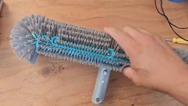 Swimming Pool Brush Head with Round Ends,17.5" Heavy Duty Aluminum Back Head for Cleans Walls, Tiles & Floors, 7 Rows Premium Nylon Bristles with EZ Clips (Blue Grey)