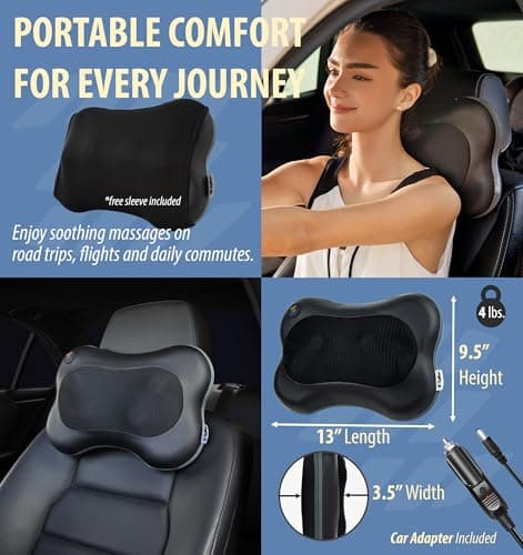 Zyllion Shiatsu Back and Neck Massager with Heat - 3D Electric Kneading Deep Tissue Massage Pillow for Muscle Pain Relief, Black, ZMA-13