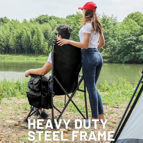 TIMBER RIDGE Oversized Folding Camping Chair High Back Heavy Duty for Adults Support up to 500lbs with Cup Holder, Side Pocket Cooler Bag