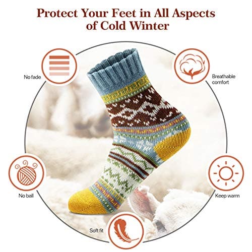 Breathable Premium Wool Blend,Stretchy Cuffs,Cozy House Socks,Outdoor Winter & Boot Socks,Gifting & White Elephant Exchanges FYC Socks for Women Winter Thick Warm Wool Socks Cozy Crew Christmas Gift B07YFLTR2L