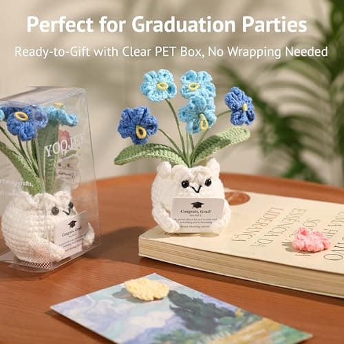 Crochet Forget Me Not Graduation Gift – Class of 2026 Blue Flowers with Card “Congrats, Grad! You Did It.”, Meaningful Gift for Student, Senior, Keepsake Desk Decor B0GMPV8Q35