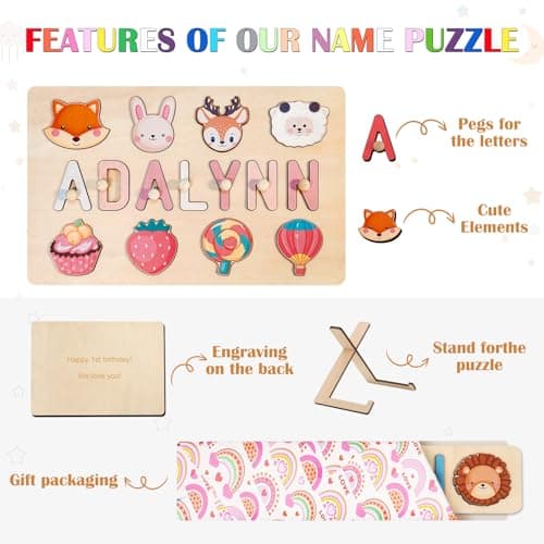Personalized Wooden Name Puzzles for Toddlers 1-3 | Custom Wooden Name Puzzle for Easter Basket Stuffers for Toddler | Customized Baby Gifts for Boys Girls First Birthday B0CRP7NTR5