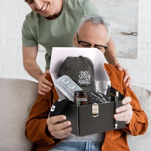 Kolewo4ever 14 Pcs Retirement Gifts for Men Christmas Gifts for Dad 2025 Happy Retired Gift Basket for Coworker, Teachers, Dad, Grandpa Best Retirement Gift Box with Whisky Set Baseball Cap Socks