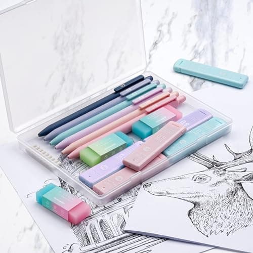 Four Candies Cute Mechanical Pencil Set, 6PCS Pastel Mechanical Pencils 0.5 mm & 0.7mm & 0.9mm with 360PCS Leads, 3PCS Erasers and 9PCS Eraser Refills, Aesthetic Pencils for Girls Writing, Art Drawing