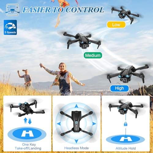 Drone with Camera 1080P HD, Mini Drone for Beginners Kids Adults, RC Quadcopter with 2 Batteries, Carrying Case, Stable Hover, Trajectory Flight, Gravity Control, One Key Take Off/Land, Black
