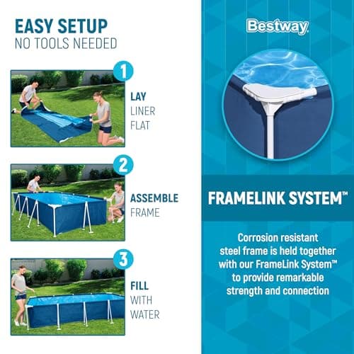 Bestway Steel Pro 13 Foot x 32 Inch Rectangular Above Ground Outdoor Pool Steel Framed Vinyl Swimming Pool with 1,506 Gallon Water Capacity, Blue