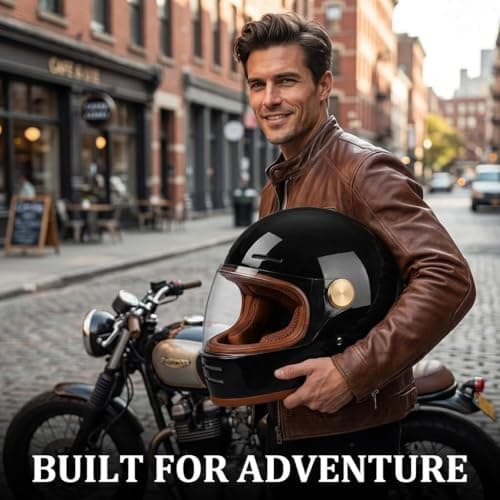 Retro Motorcycle Helmet for Adults?Vintage Full Face Helmet with Ventilation System, Waterproof Design for Motorcycle Riding