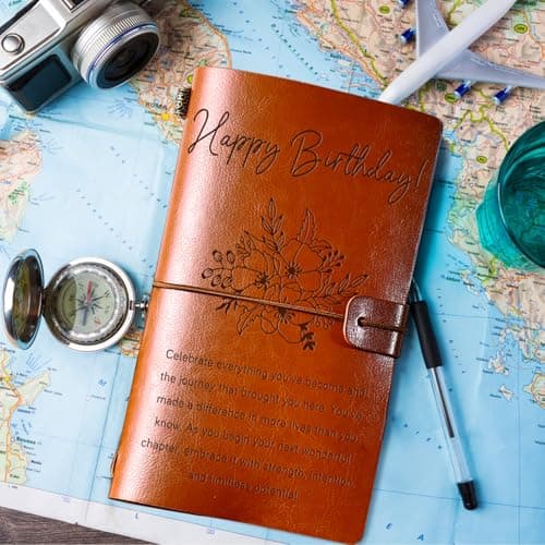 Happy Birthday Decorations Refillable Notebook, Birthday Gifts for Mom Sister Friends Female 30 40 50 60 70 80 90 Year Old PRSTENLY Birthday Gifts for Women Her Leather Journal B0GRYZVHSP