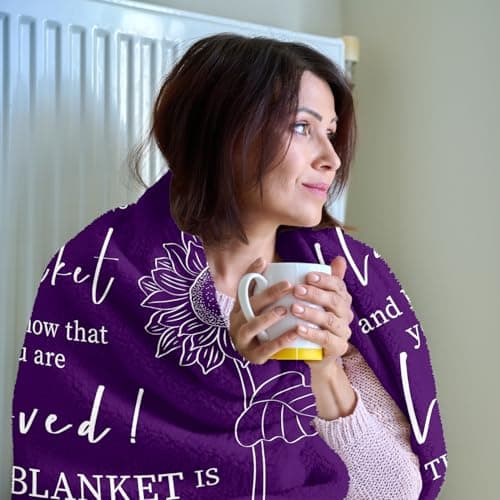 Get Well Gifts for Women After Surgery - Hug Blanket - Thinking of You Gift for Mom Friend Sister - Feel Better Inspirational Gifts for Women - Get Well Soon Gift - Purple Sunflower Blanket 50"x60"