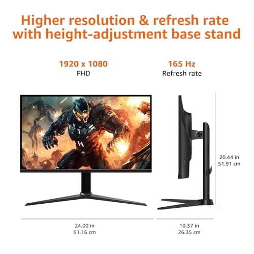 Amazon Basics 27 inch Gaming Monitor, FHD 1080P, 165Hz, VESA Compatible, Adaptive sync, 1ms Response, Black