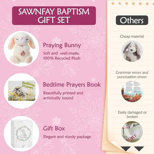 Baptism Gifts for Girls and Newborn Baby, Christening Gifts Set, 7" Praying Bunny Plush Toy and Bedtime Blessing Book in Keepsake Gift Box, Ideal Easter Gifts for Kids