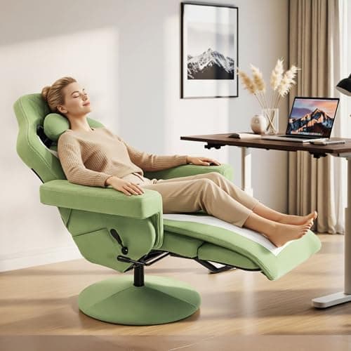 Dowinx Racing Style Gaming Recliner Chair with Massage Lumbar Support, Footrest, Cup Holder, Side Pouch, High Back Ergonomic Video Game Chair Reclining No Wheels Heavy Duty, Fabric Green