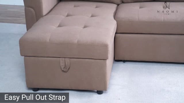 Naomi Home Modern Sectional Sofa with Storage Chaise Black/Air Leather