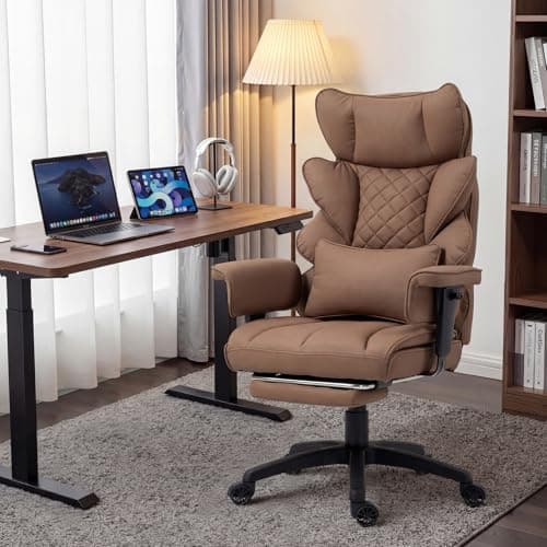 Dowinx Big and Tall Office Chair with Pocket Spring Cushion,High Back Computer Gaming Chairs with Adjustable Armrests,Executive Desk Chairs with Lumbar Support and Footrest,PU Leather-Brown