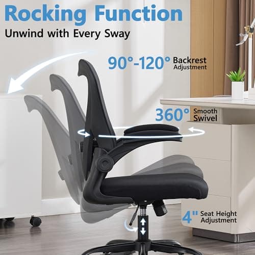 Office Chair, Ergonomic Office Chair with Back Support, Comfy Home Office Desk Chairs with Lumbar Support & Flip-up Armrests, 330LBS Mesh Computer Executive Task Chair for Home Office, Black
