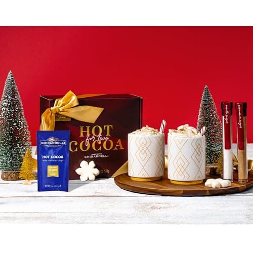 Hot Cocoa for Two Gift Set Made with Ghirardelli, Includes 2 Mugs, 2 Hot Cocoa Mixes, 2 Sugar Toppings, 2 Peppermint Stirrers & 2 Snowflake Marshmallows