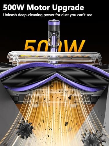 Cordless Vacuum Cleaner, 46KPa/500W Stick Vacuum with 55 Mins Runtime, Self-Standing Vacuum Cleaner for Home, LED Display, Anti-Tangle Brush, Rechargeable Vacuum for Hardwood Floor, Pet Hair (Violet)