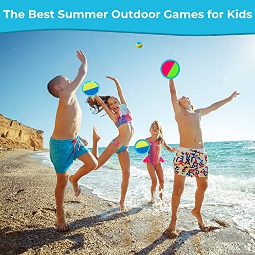 Outdoor Games, Toss and Ball Set with 6 Paddles and 3 Balls, Perfect Yard Games Outdoor Toys Games for Kids Ages 4-8 Easter Gifts for Kids/Adults/Family